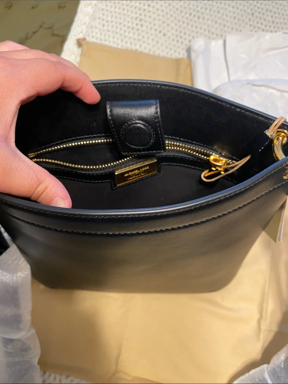 Michael Kors Collection Black Tate Small Crossbody Tote with Gold Hardware